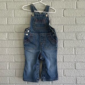 Old Navy 24 month toddler girl embroidered Y2K denim bib overalls pink purple